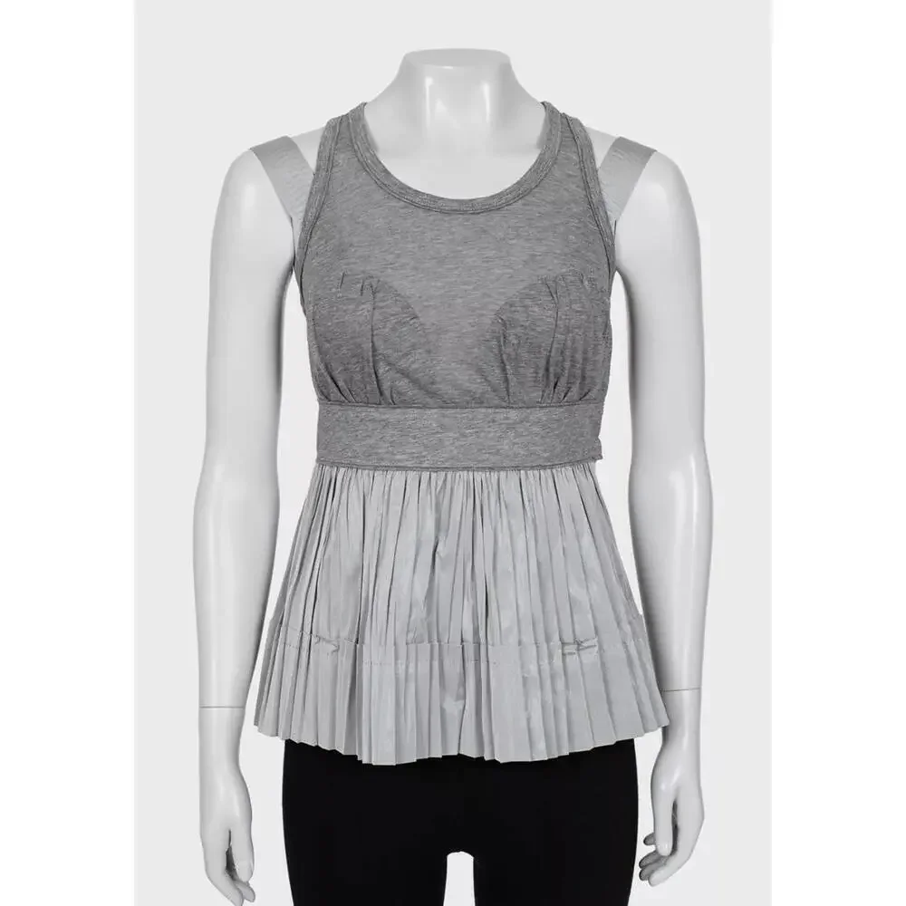 NWT Louis Vuitton Vintage Gray Pleated Flare Top Blouse FR-36 France